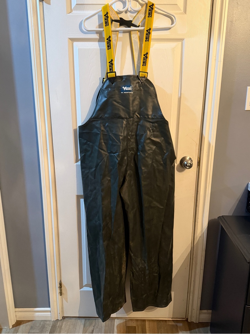 Viking Oil Resistant PVC Bib Overalls Rain Pants Black Yellow Suspenders, Large